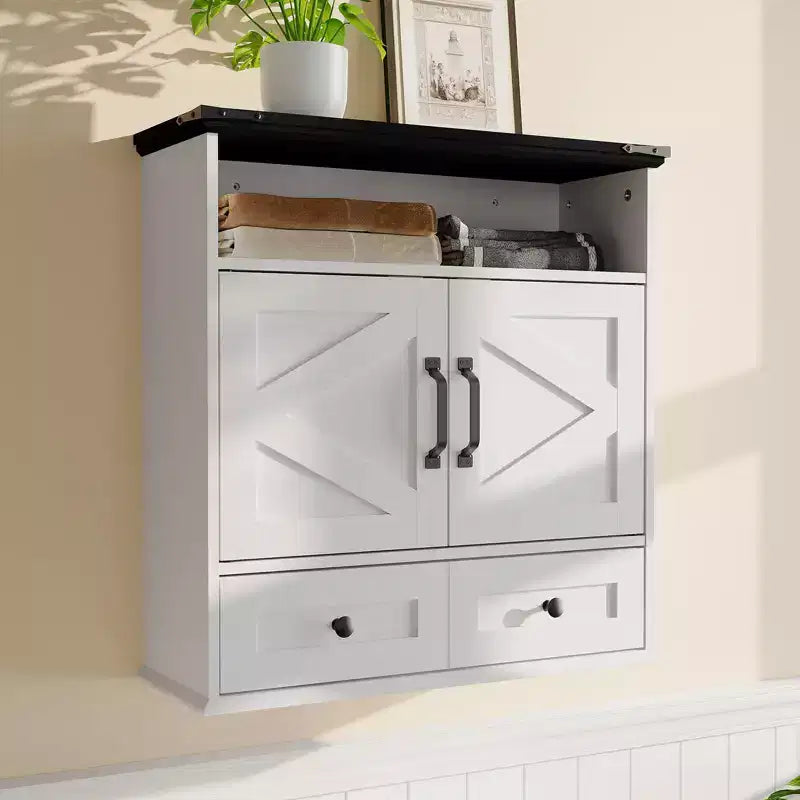 23.6" Bathroom Wall Cabinet with Barn Doors & Adjustable Shelves – Wall Mounted Storage