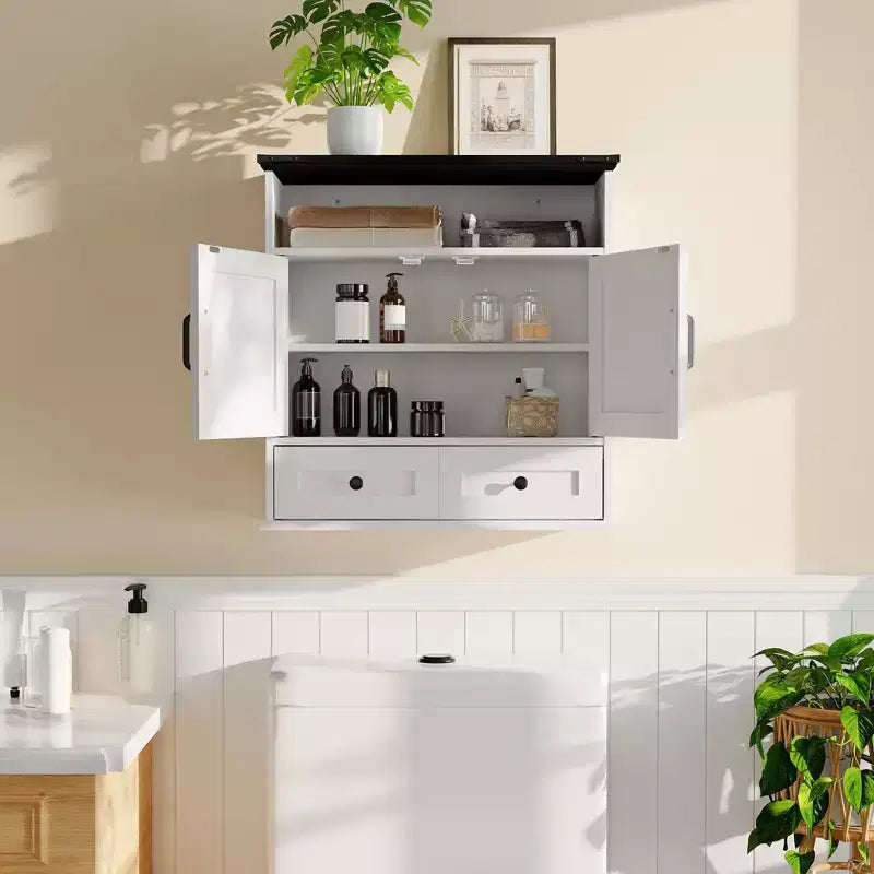 23.6" Bathroom Wall Cabinet with Barn Doors & Adjustable Shelves – Wall Mounted Storage