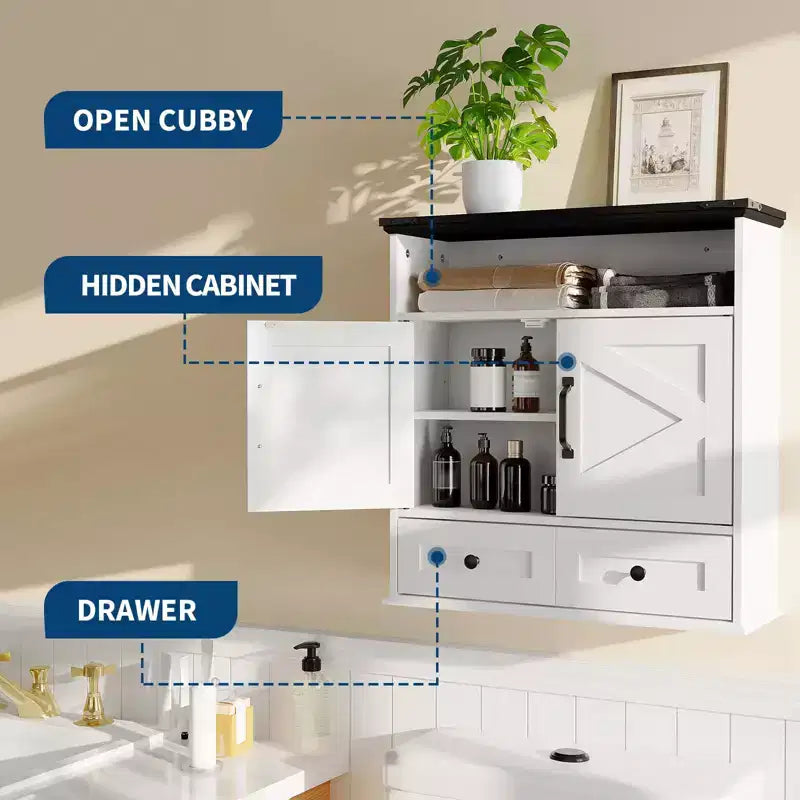 23.6" Bathroom Wall Cabinet with Barn Doors & Adjustable Shelves – Wall Mounted Storage