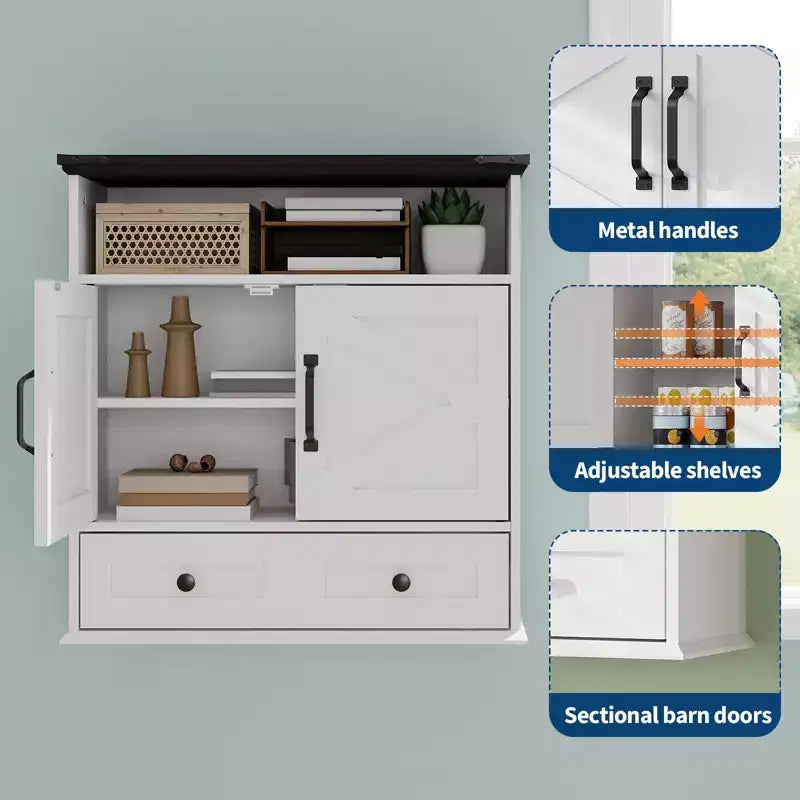 23.6" Bathroom Wall Cabinet with Barn Doors & Adjustable Shelves – Wall Mounted Storage