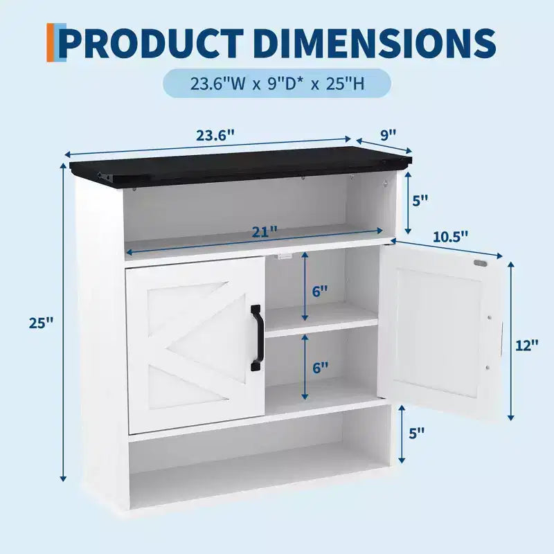 23.6" Bathroom Wall Cabinet with Barn Doors & Adjustable Shelves – Wall Mounted Storage