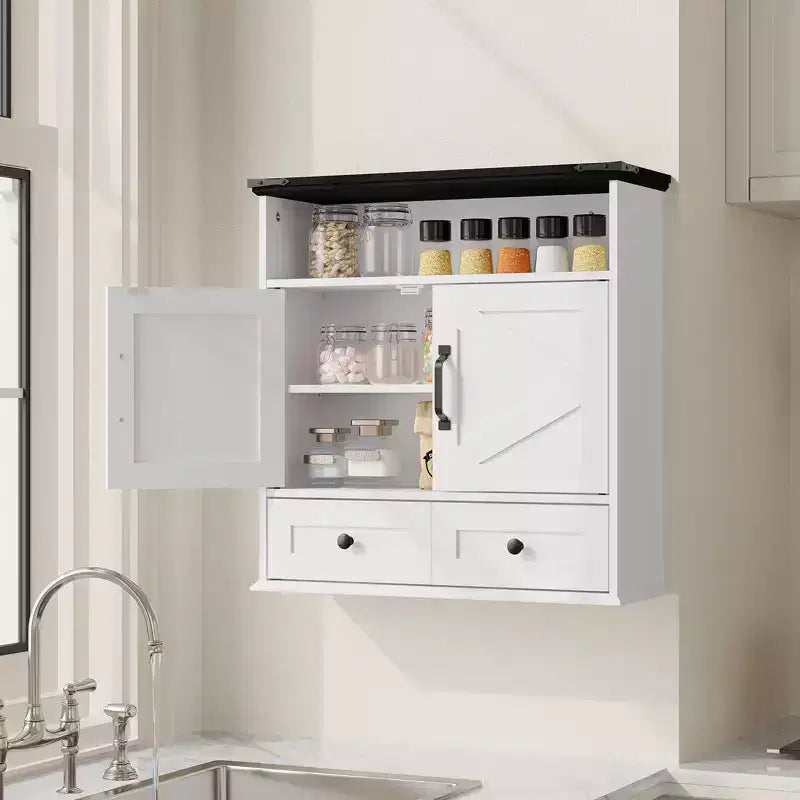 COZONY 23.6 Bathroom Wall Cabinet Medicine Cabinet with Barn Doors Adjustable Shelves Wall Mounted Storage for Bathroom Kitchen Laundry Room