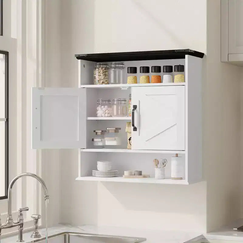 23.6" Bathroom Wall Cabinet with Barn Doors & Adjustable Shelves – Wall Mounted Storage