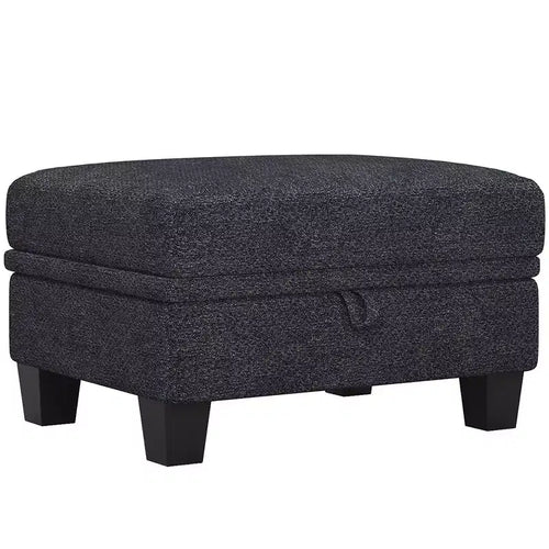 29 Gray and Black Chenille Storage Ottoman