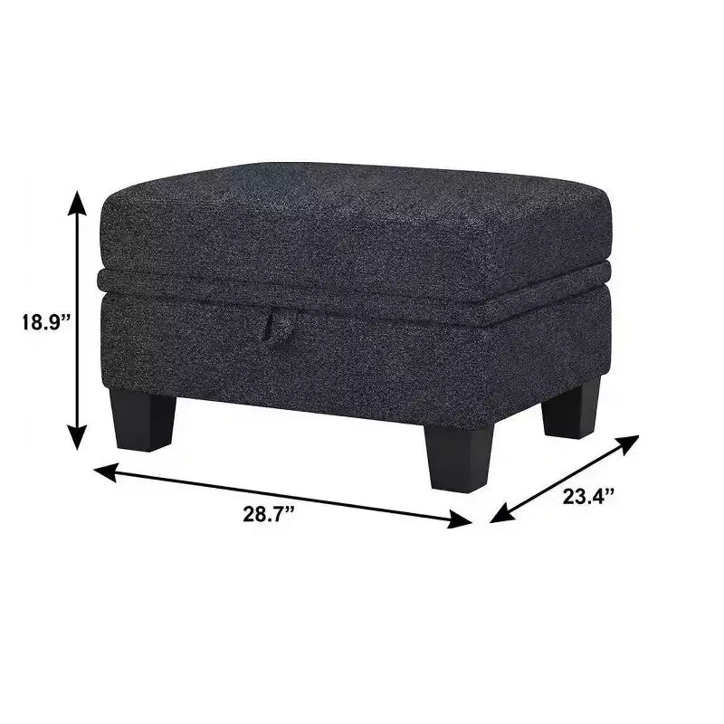 29 Gray and Black Chenille Storage Ottoman