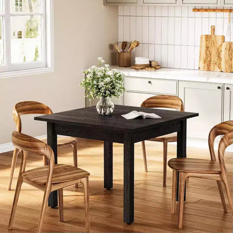 39-inch Square Black Wooden Dining Table, Seats 4, Modern Style for Kitchen & Living Room