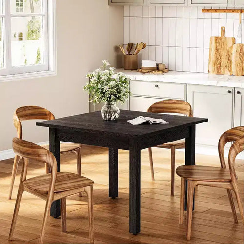 39-inch Square Black Wooden Dining Table, Seats 4, Modern Style for Kitchen & Living Room