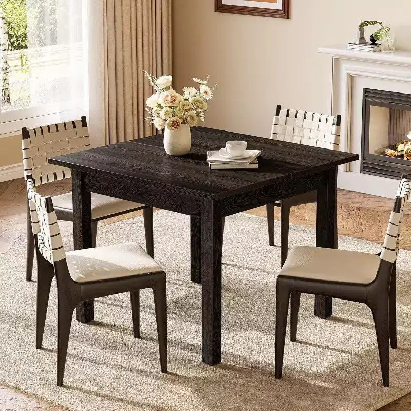 39-inch Square Black Wooden Dining Table, Seats 4, Modern Style for Kitchen & Living Room