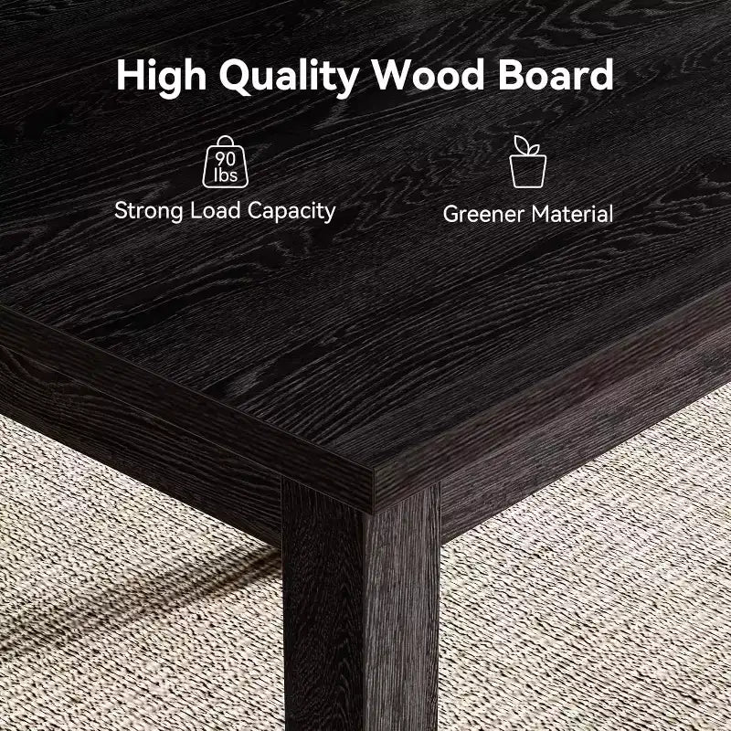 39-inch Square Black Wooden Dining Table, Seats 4, Modern Style for Kitchen & Living Room
