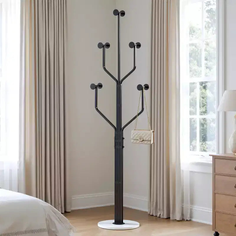 Metal Freestanding Coat Rack with 10 Hooks and Sturdy Marble Round Base, Heavy-Duty Hall Tree for Hats & Bags, Entryway Storage Stand