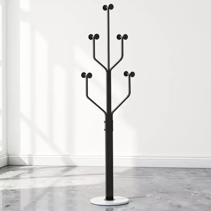 Metal Freestanding Coat Rack with 10 Hooks and Sturdy Marble Round Base, Heavy-Duty Hall Tree for Hats & Bags, Entryway Storage Stand