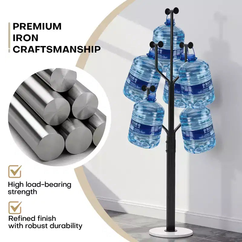 Metal Freestanding Coat Rack with 10 Hooks and Sturdy Marble Round Base, Heavy-Duty Hall Tree for Hats & Bags, Entryway Storage Stand