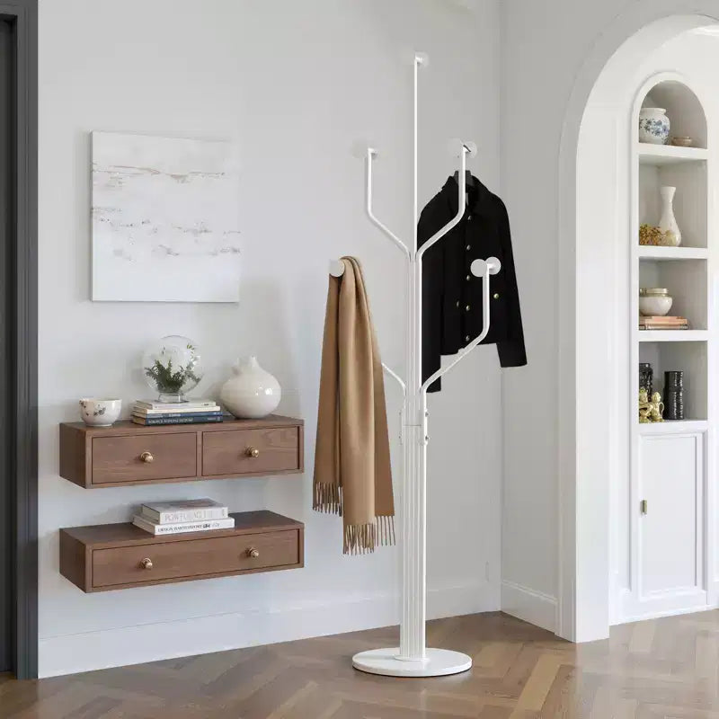 Metal Freestanding Coat Rack with 10 Hooks and Sturdy Marble Round Base, Heavy-Duty Hall Tree for Hats & Bags, Entryway Storage Stand