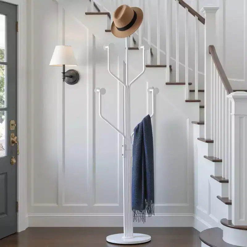 Metal Freestanding Coat Rack with 10 Hooks and Sturdy Marble Round Base, Heavy-Duty Hall Tree for Hats & Bags, Entryway Storage Stand