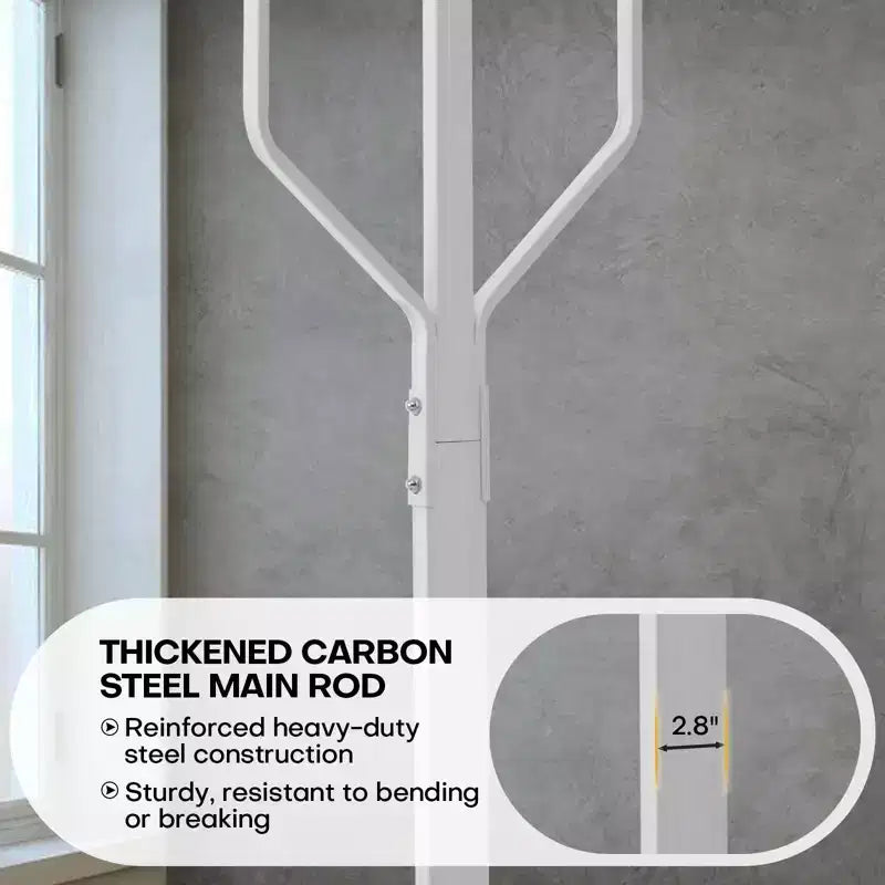 Metal Freestanding Coat Rack with 10 Hooks and Sturdy Marble Round Base, Heavy-Duty Hall Tree for Hats & Bags, Entryway Storage Stand