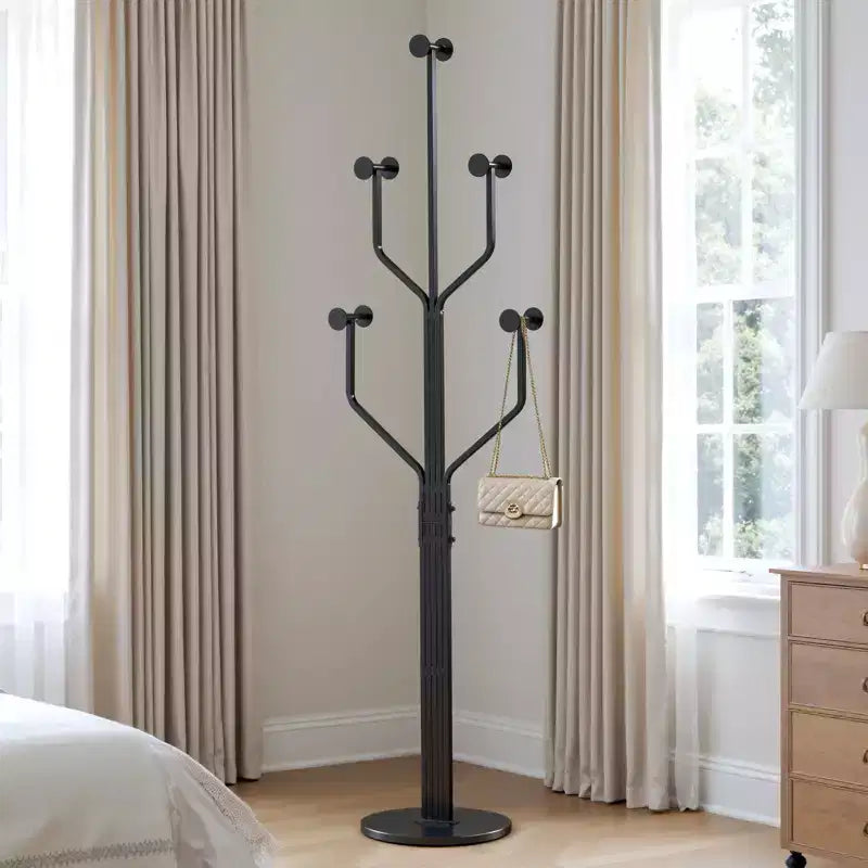 Metal Freestanding Coat Rack with 10 Hooks and Sturdy Marble Round Base, Heavy-Duty Hall Tree for Hats & Bags, Entryway Storage Stand
