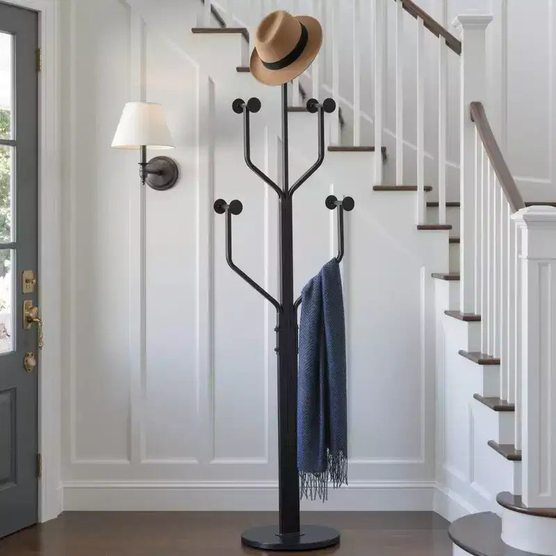 Metal Freestanding Coat Rack with 10 Hooks and Sturdy Marble Round Base, Heavy-Duty Hall Tree for Hats & Bags, Entryway Storage Stand