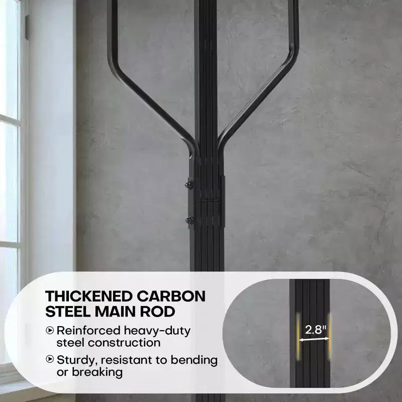 Metal Freestanding Coat Rack with 10 Hooks and Sturdy Marble Round Base, Heavy-Duty Hall Tree for Hats & Bags, Entryway Storage Stand