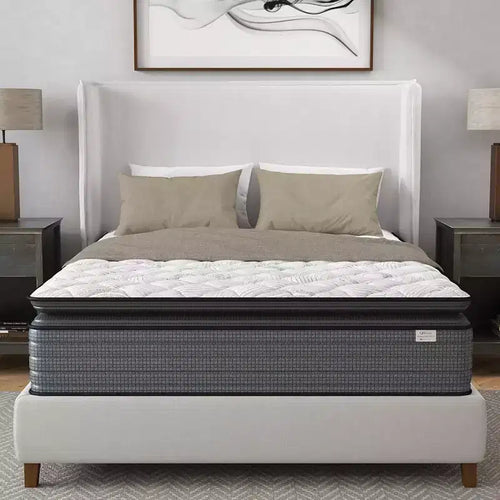 Isabella 14 Inch Hybrid Pillow Top Mattress, Gray+White