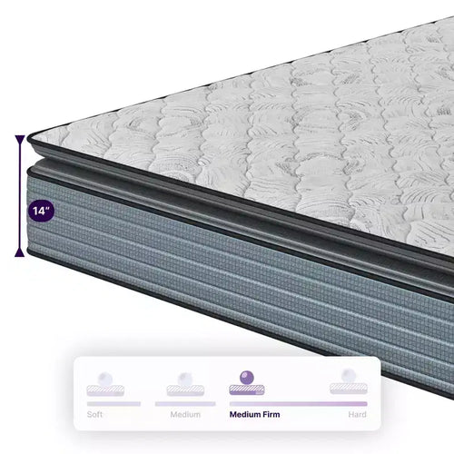 14 Inch Hybrid Pillow Top Mattress, Gray+White
