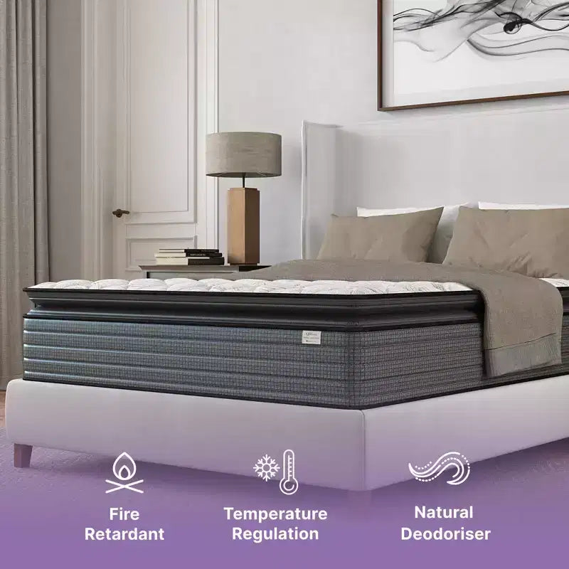 14 Inch Hybrid Pillow Top Mattress, Gray+White