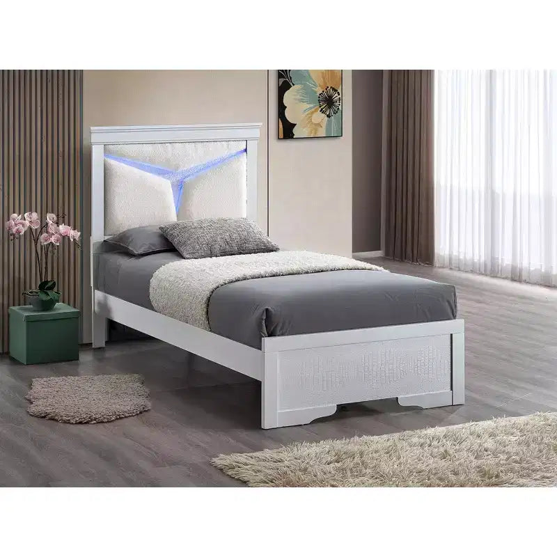 Twin Panel Bed with LED Lighted Headboard