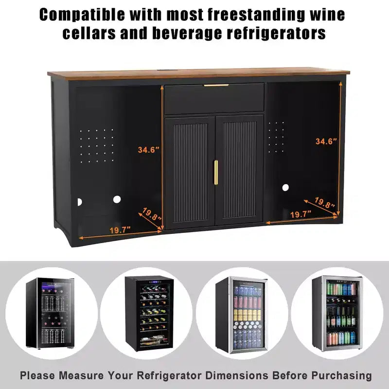 Long Coffee Bar Cabinet with Fridge Space, 70.1" Modern Wine Liquor Cabinet