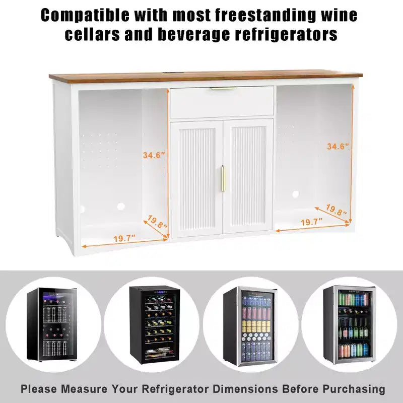 Long Coffee Bar Cabinet with Fridge Space, 70.1" Modern Wine Liquor Cabinet