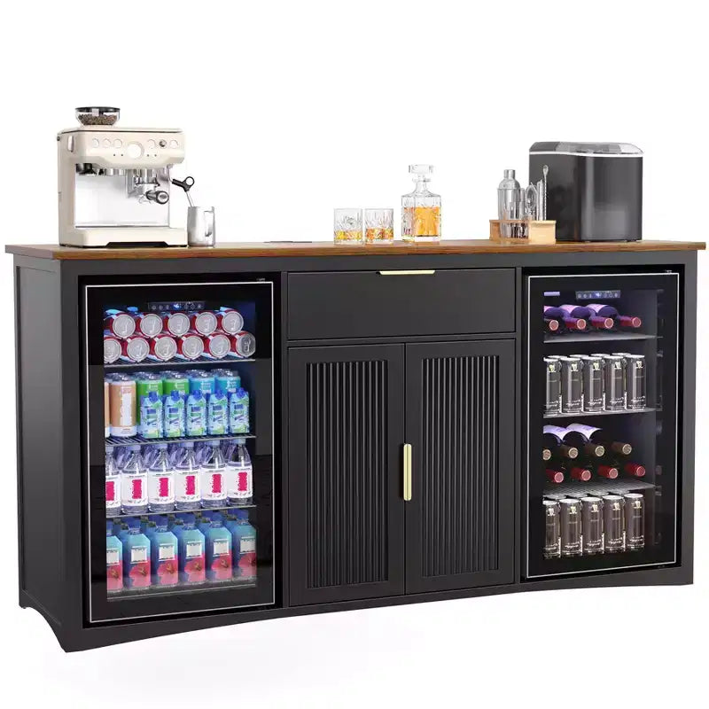 GDLF Long Coffee Bar Cabinet with Fridge Space, 70.1 Modern Wine Liquor Cabinet
