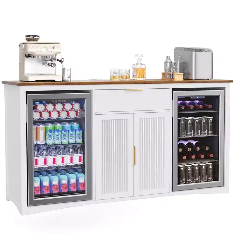 Long Coffee Bar Cabinet with Fridge Space, 70.1" Modern Wine Liquor Cabinet