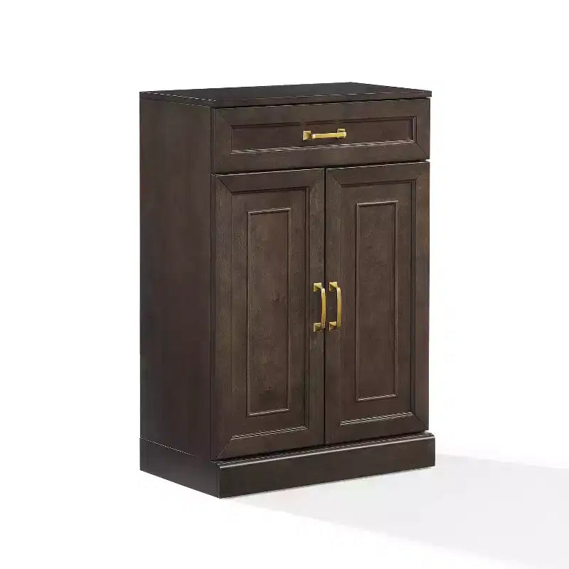 Crosley 36" Stanton Kitchen Storage Cabinet Coffee: Adjustable Shelves, MDF Frame, Wood Veneer, 2 Doors, 1 Drawer