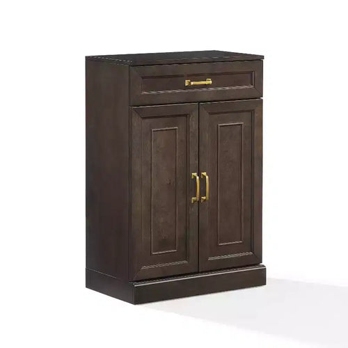 Crosley 36" Stanton Kitchen Storage Cabinet Coffee: Adjustable Shelves, MDF Frame, Wood Veneer, 2 Doors, 1 Drawer
