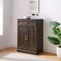 36" Kitchen Storage Cabinet Coffee: Adjustable Shelves, MDF Frame, Wood Veneer, 2 Doors, 1 Drawer