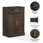 Meuble de rangement de cuisine de 36 po Coffee : étagères réglables, cadre en MDF, placage bois, 2 portes, 1 tiroir