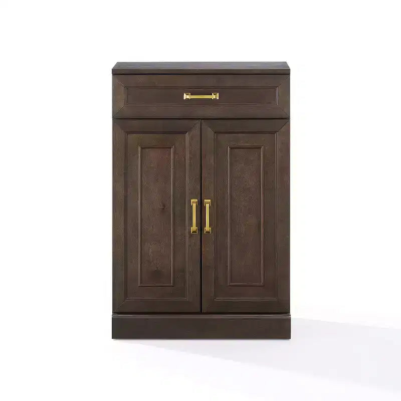 36" Kitchen Storage Cabinet Coffee: Adjustable Shelves, MDF Frame, Wood Veneer, 2 Doors, 1 Drawer