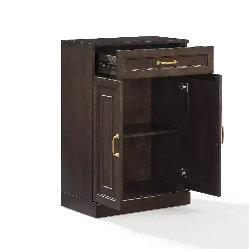 36" Kitchen Storage Cabinet Coffee: Adjustable Shelves, MDF Frame, Wood Veneer, 2 Doors, 1 Drawer
