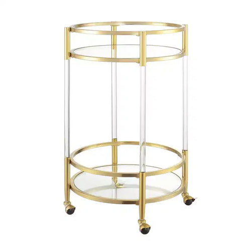 Breighton Home Royal Crest 2 Tier Acrylic Round Glass Bar Cart in Glass/Gold