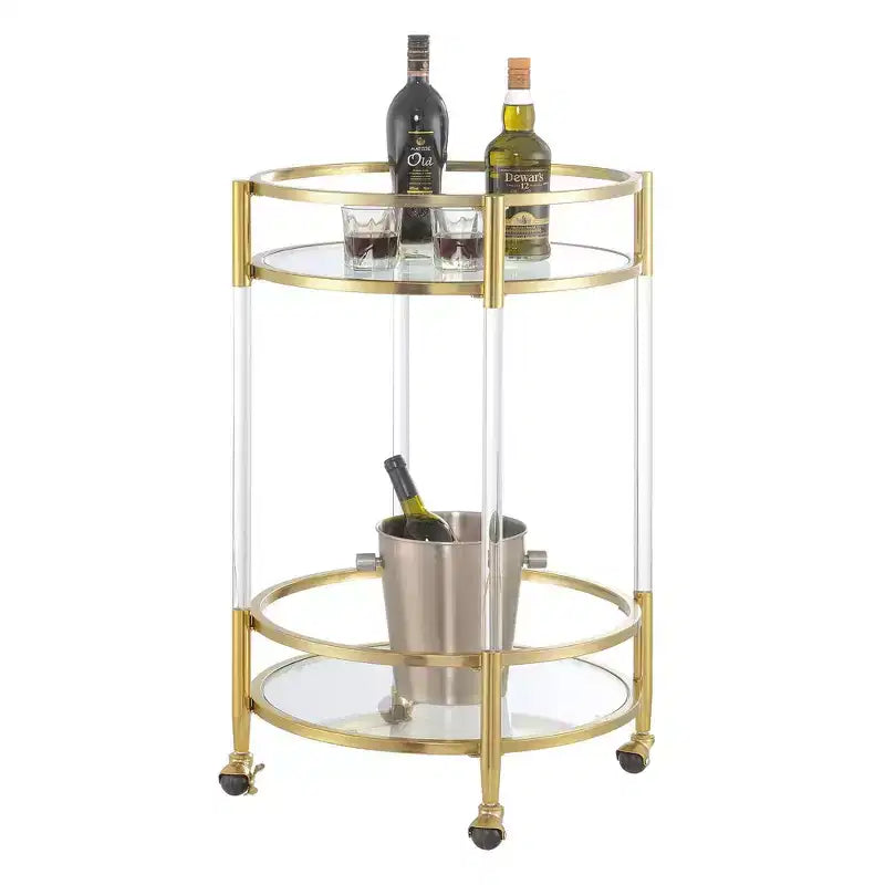 2-Tier Acrylic Round Glass Bar Cart in Glass/Gold