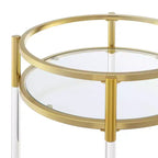 Chariot de bar rond à 2 niveaux en acrylique, verre et or