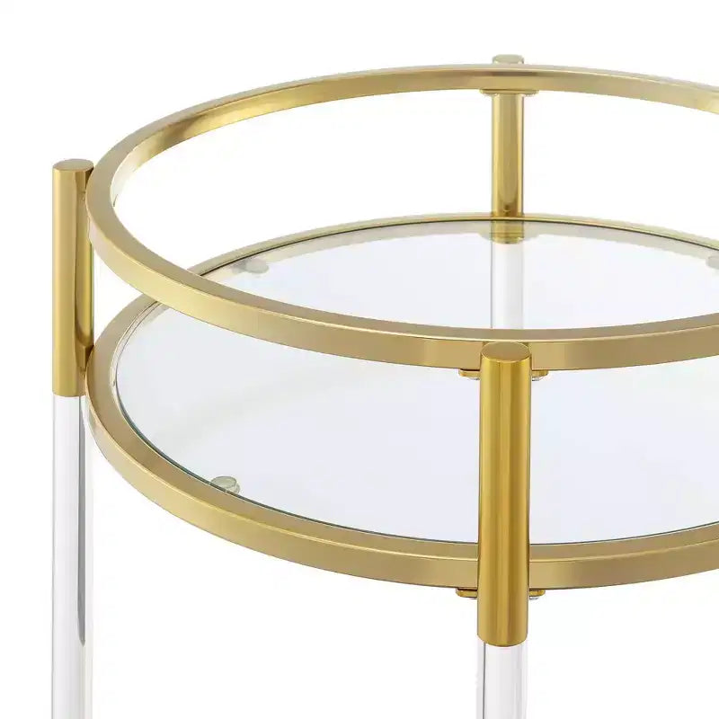 2-Tier Acrylic Round Glass Bar Cart in Glass/Gold