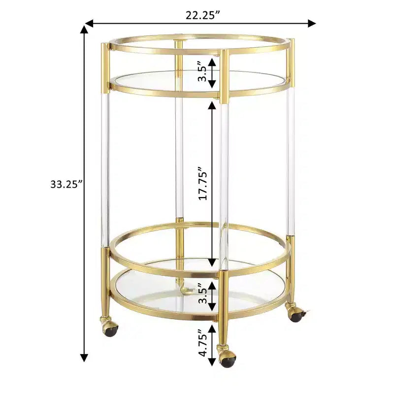2-Tier Acrylic Round Glass Bar Cart in Glass/Gold