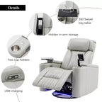 Fauteuil inclinable électrique, pivotant à 270° avec accoudoir de rangement, lumière LED, porte-gobelet, tablette pivotante et support de téléphone
