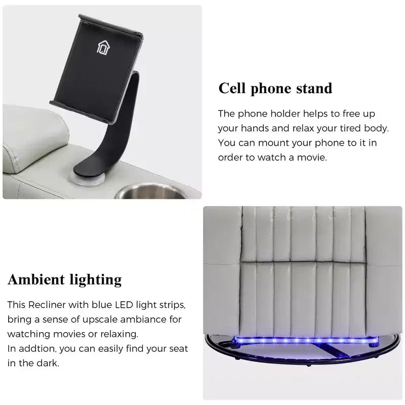 Electric Recliner Chair, 270° Swivel Accent Chair with Storage Arm, LED Light, Cup Holder, Swivel Tray Table and Phone Holder