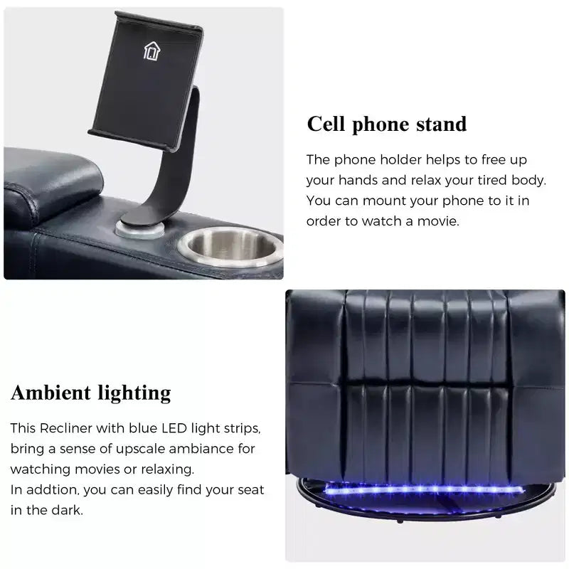 Electric Recliner Chair, 270° Swivel Accent Chair with Storage Arm, LED Light, Cup Holder, Swivel Tray Table and Phone Holder
