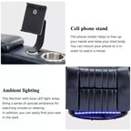 Fauteuil inclinable électrique, pivotant à 270° avec accoudoir de rangement, lumière LED, porte-gobelet, tablette pivotante et support de téléphone
