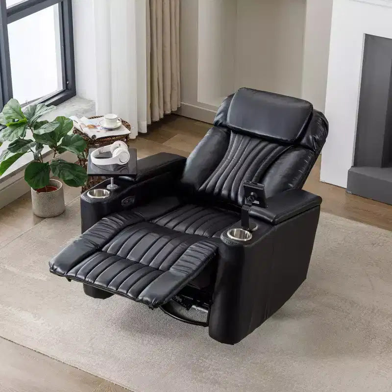 Electric Recliner Chair, 270° Swivel Accent Chair with Storage Arm, LED Light, Cup Holder, Swivel Tray Table and Phone Holder