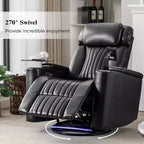 Fauteuil inclinable électrique, pivotant à 270° avec accoudoir de rangement, lumière LED, porte-gobelet, tablette pivotante et support de téléphone