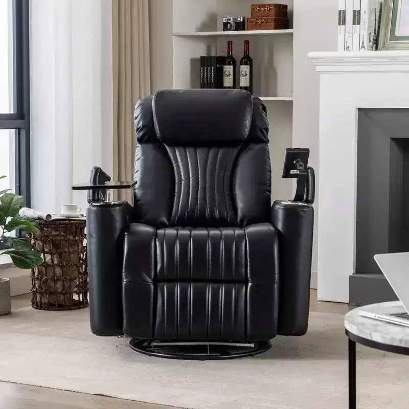 Electric Recliner Chair, 270° Swivel Accent Chair with Storage Arm, LED Light, Cup Holder, Swivel Tray Table and Phone Holder