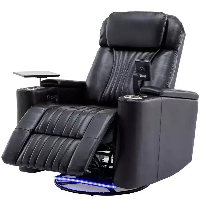 Electric Recliner Chair, 270° Swivel Accent Chair with Storage Arm, LED Light, Cup Holder, Swivel Tray Table and Phone Holder
