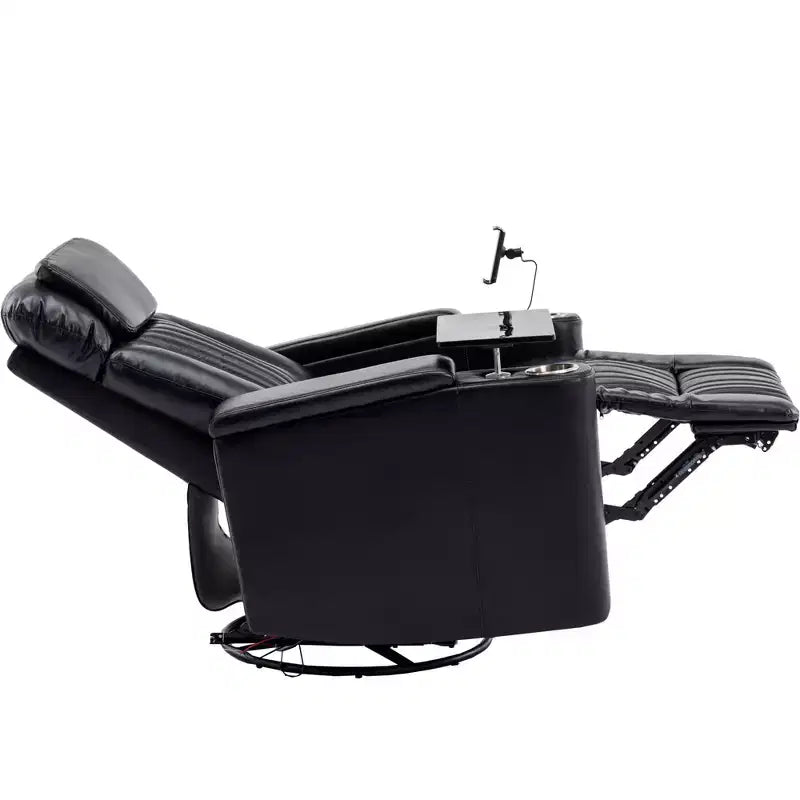 Electric Recliner Chair, 270° Swivel Accent Chair with Storage Arm, LED Light, Cup Holder, Swivel Tray Table and Phone Holder